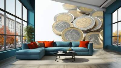 Many euro coins on white background, closeup Wall mural