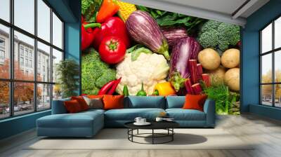 Many fresh different vegetables as background, top view. Banner design Wall mural