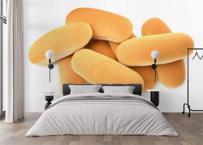 Many fresh hot dog buns isolated on white, top view Wall mural