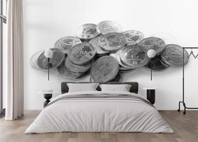 Many Ukrainian coins on white background. National currency Wall mural