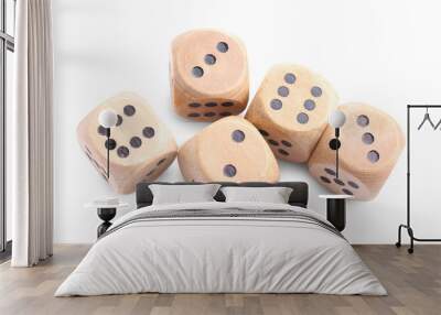 Many wooden game dices isolated on white, above view Wall mural