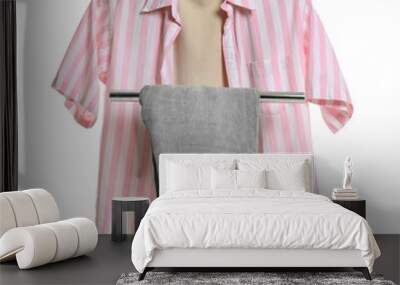 Metal rack with clothes isolated on white Wall mural