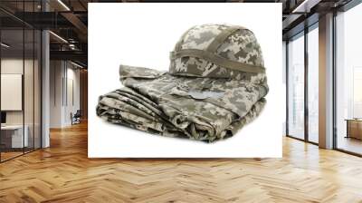 Military clothes on white background Wall mural