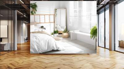 Modern bedroom interior with stylish large mirror Wall mural