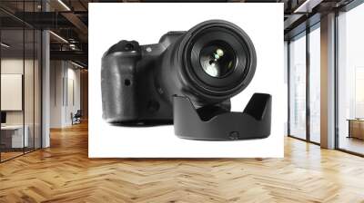 Modern camera isolated on white. Photographer's equipment Wall mural