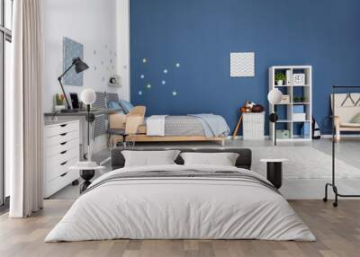 Modern child room interior with comfortable bed and desk Wall mural