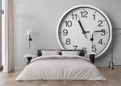 Modern clock on grey background, top view. Time management Wall mural