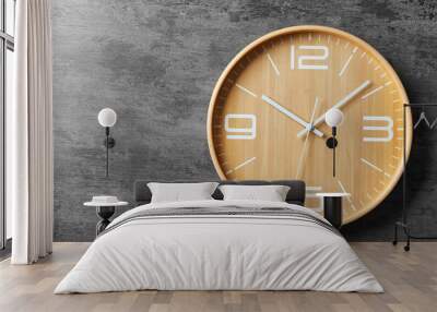 Modern clock on grey background, top view. Time management Wall mural