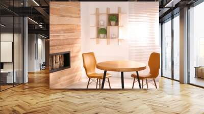 Modern dining room interior with stylish wooden table Wall mural