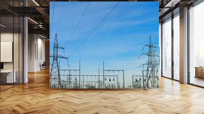 Modern electrical substation outdoors on sunny day Wall mural