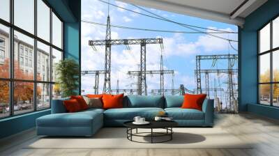 Modern electrical substation outdoors on sunny day Wall mural