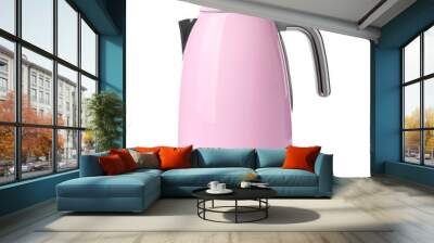 Modern pink electric kettle with base isolated on white Wall mural