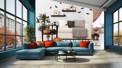 Modern room decorated for Halloween. Idea for festive interior Wall mural