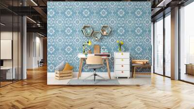 Modern room interior with furniture near patterned wallpapers Wall mural