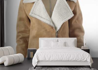 Modern stylish aviator jacket isolated on white Wall mural