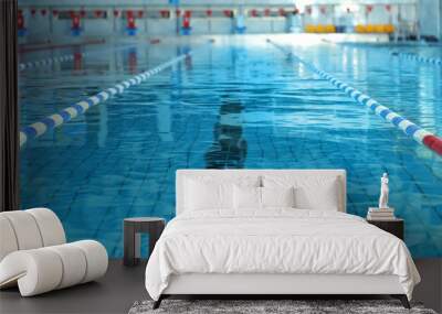 Modern swimming pool with blue water, indoors Wall mural