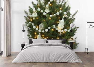 Natural decorated Christmas tree isolated on white Wall mural