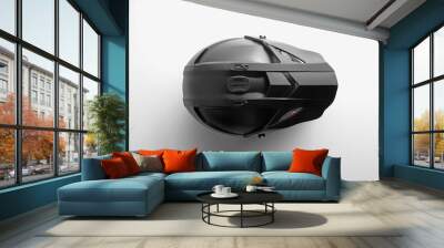 New stylish motorcycle helmet on white background, top view Wall mural