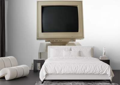 Old computer monitor, system unit, keyboard and mouse on white background Wall mural