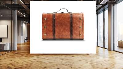 Old suitcase with handle on white background Wall mural