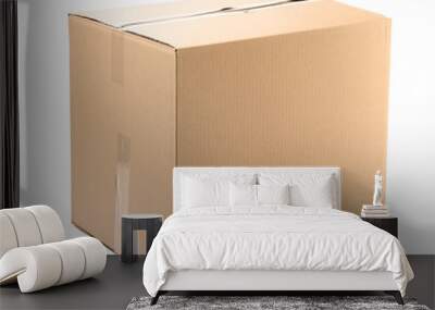 One closed cardboard box on white background Wall mural