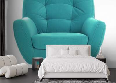 One comfortable turquoise armchair isolated on white Wall mural