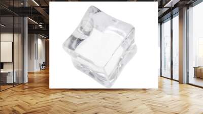 One crystal clear ice cube isolated on white Wall mural