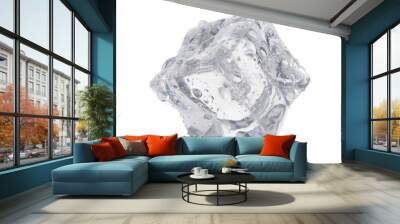 One crystal clear ice cube isolated on white Wall mural