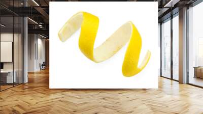 One fresh lemon peel isolated on white, top view Wall mural