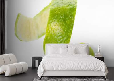 One fresh lime peel isolated on white Wall mural