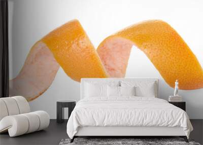 One fresh orange peel isolated on white Wall mural