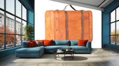 One new wooden suitcase isolated on white Wall mural