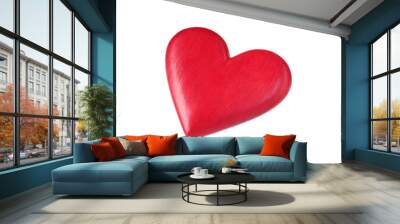 One red decorative heart isolated on white Wall mural