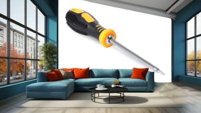 One screwdriver with color handle isolated on white Wall mural