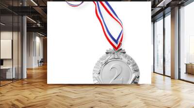 One silver medal isolated on white, top view Wall mural