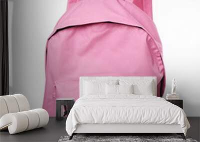 One stylish pink backpack isolated on white Wall mural