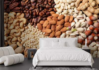 Organic mixed nuts as background, top view Wall mural