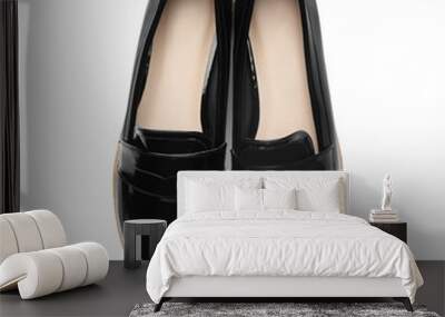 Pair of stylish female shoes isolated on white, top view Wall mural