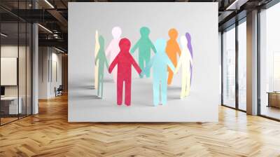 Paper human figures making circle on white background. Diversity and Inclusion concept Wall mural