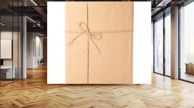 Parcel wrapped with kraft paper and twine isolated on white Wall mural