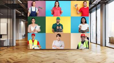 People of different professions. Collage with portraits on various colors backgrounds Wall mural