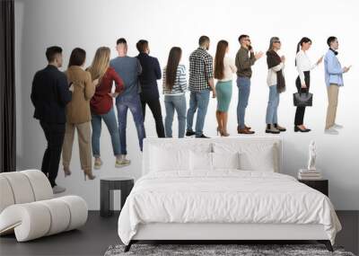 People waiting in queue on white background Wall mural