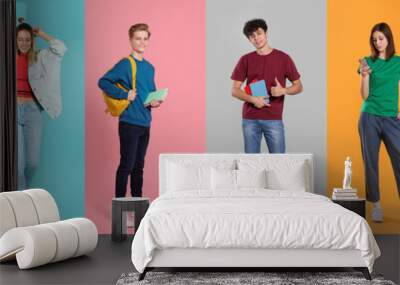 Photos of teenagers on different color backgrounds, collage Wall mural