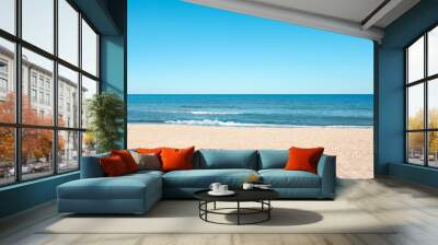 Picturesque view of sandy beach near sea Wall mural