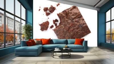 Piece of fresh brownie on white background, top view. Delicious chocolate pie Wall mural