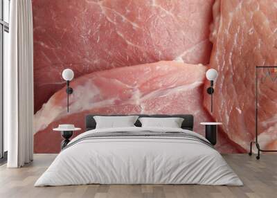 Pieces of raw meat as background, closeup view Wall mural