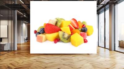 Pile of delicious fruit salad on white background Wall mural