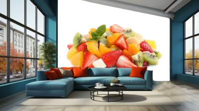 Pile of delicious fruit salad on white background Wall mural