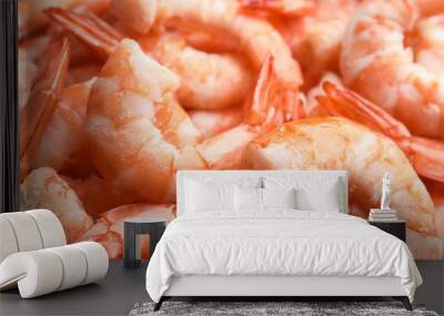 Pile of delicious peeled shrimps as background, closeup Wall mural