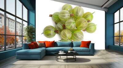 Pile of fresh ripe gooseberries on white background, top view Wall mural